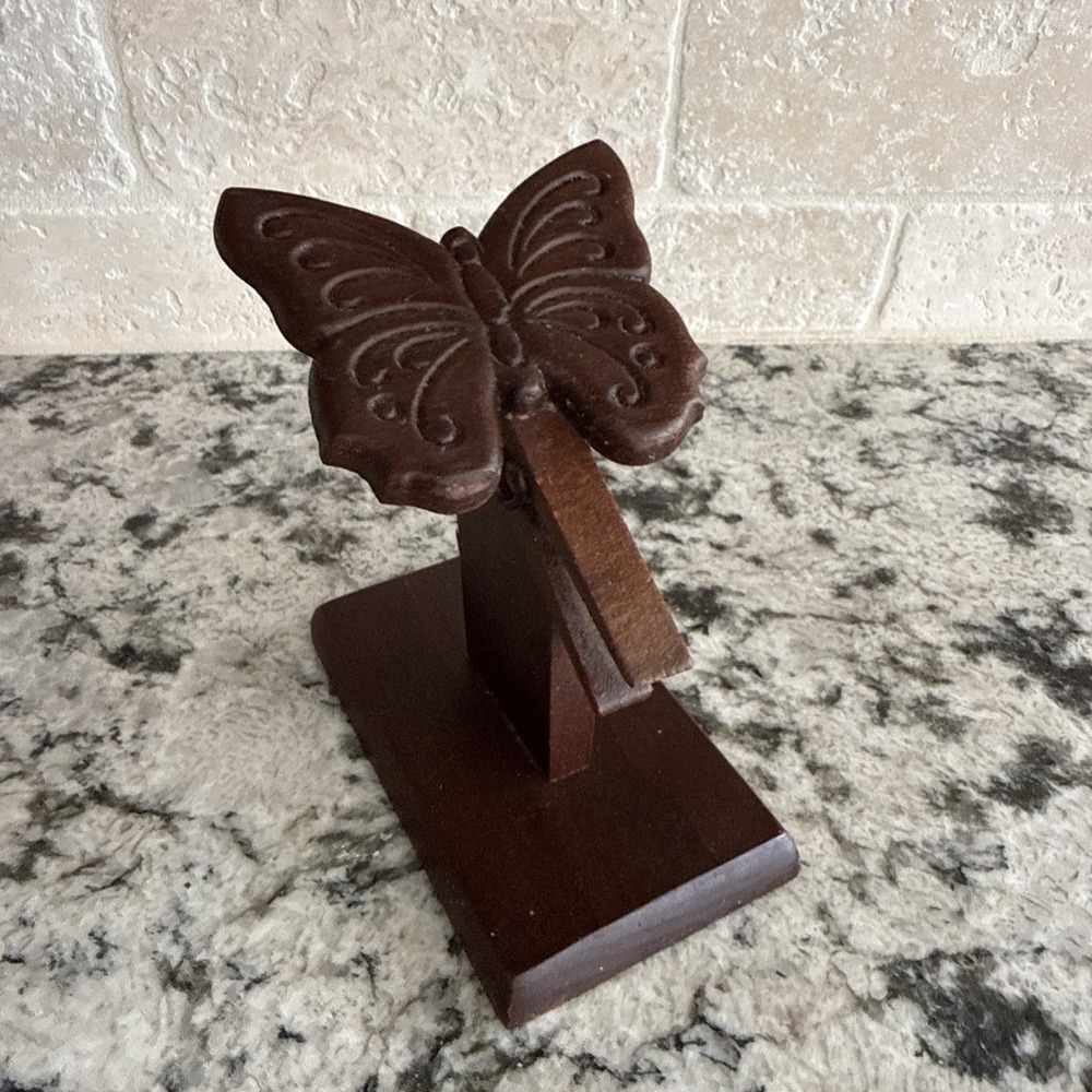 Vintage Mid Century Modern Wooden Butterfly  Recipe Note/desk top Holder